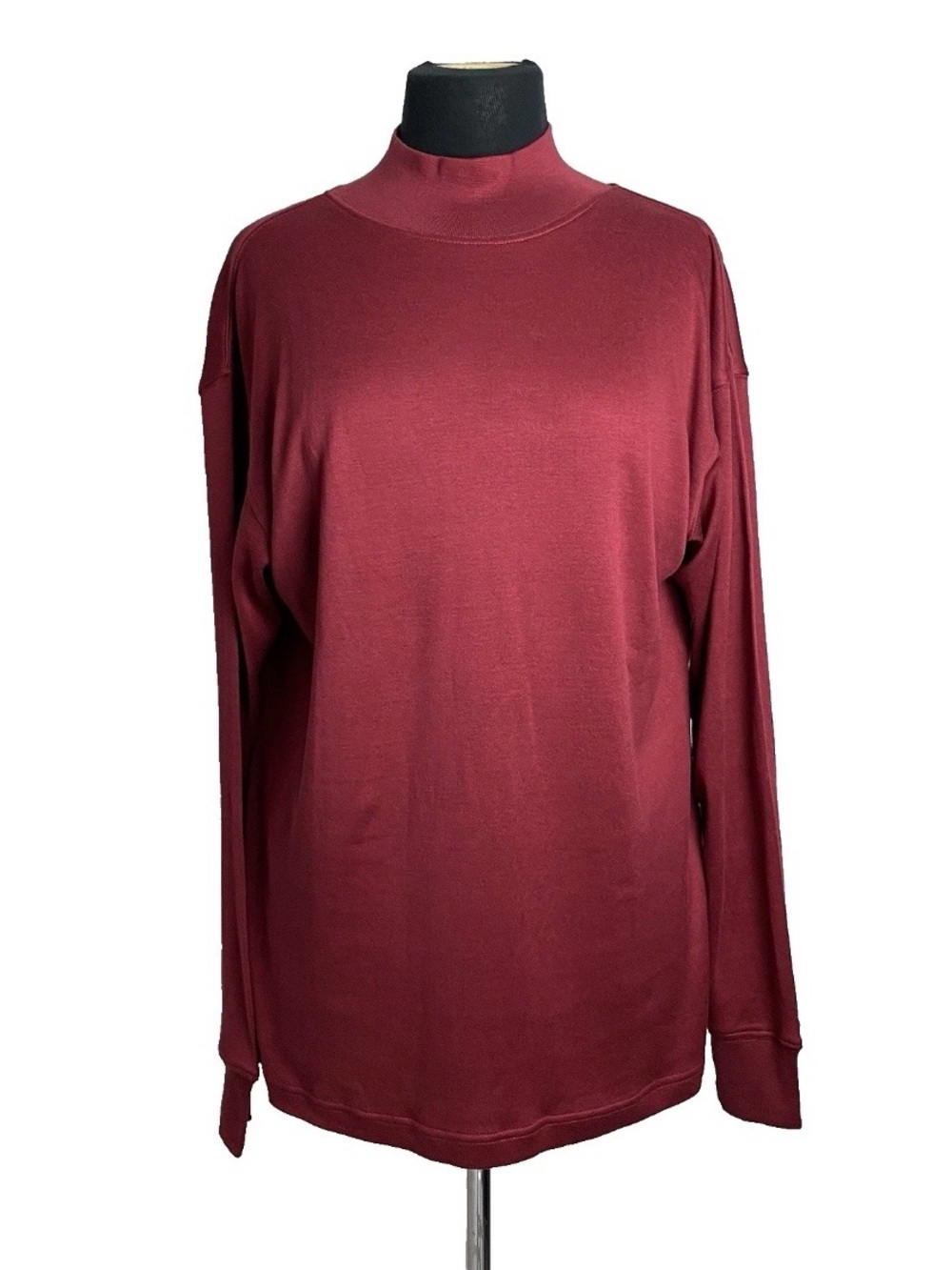Wintersilks Mock Neck Long Sleeve Shirt Size Medium Red 100% Silk Base Layer Top